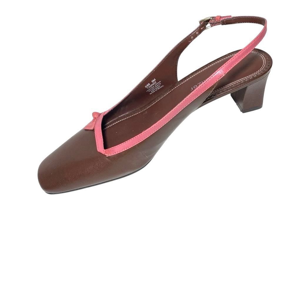 Naturalizer Genuine Leather Slingback Block Heels BRAND NEW Brown Rose 9M Brazil